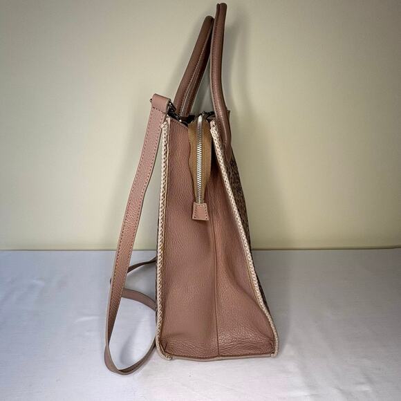 Roberto Pancani Laser Cut Leather Tote Satchell Crossbody | Tan Peach Italy - Picture 4 of 14